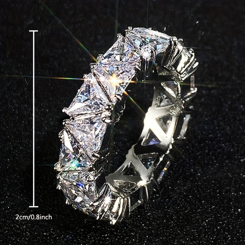 Trendy Hand Jewelry, Full Triangle Zirconia Ring, Creative Gift Finger Ring, Exquisite Men's Accessory Jewelry Ornament For Daily Wear For Banquet Party Holiday Birthday Anniversary Gift