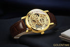 1pc Classic Luxury Golden Skeleton Hand Winding Mechanical Watches for Men Luminous Hands Top Brand Business Casual Retro Watch Festival Birthday Gifts