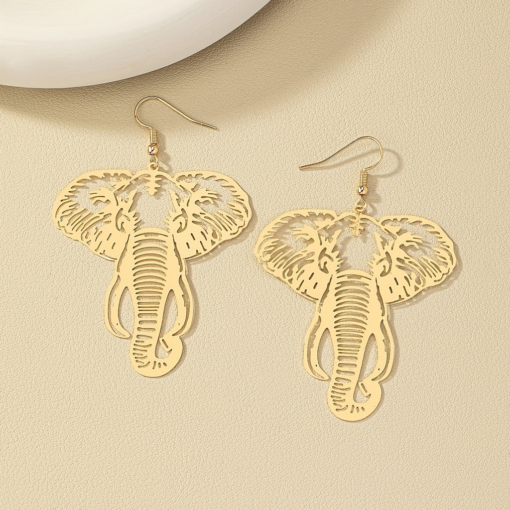 Elegant Copper 14K Plated Hollow Elephant Design Dangle Earrings - Trendy Minimalist Style Jewelry for Women - Unique Gift Idea with Exquisite Craftsmanship and Durable Plating
