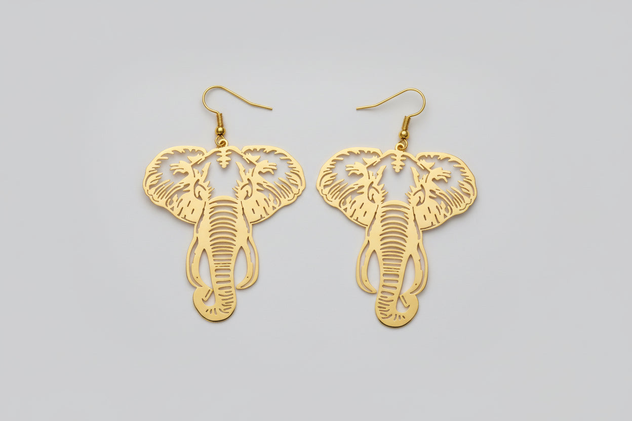 Elegant Copper 14K Plated Hollow Elephant Design Dangle Earrings - Trendy Minimalist Style Jewelry for Women - Unique Gift Idea with Exquisite Craftsmanship and Durable Plating