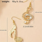 1 Pair of Unique Mismatched Dangle Earrings - Drop & Dangle Jewelry with Exquisite Golden Music Symbol Design, Shiny Zirconia Inlaid, Delicate Style for Music Lovers and Fashionistas