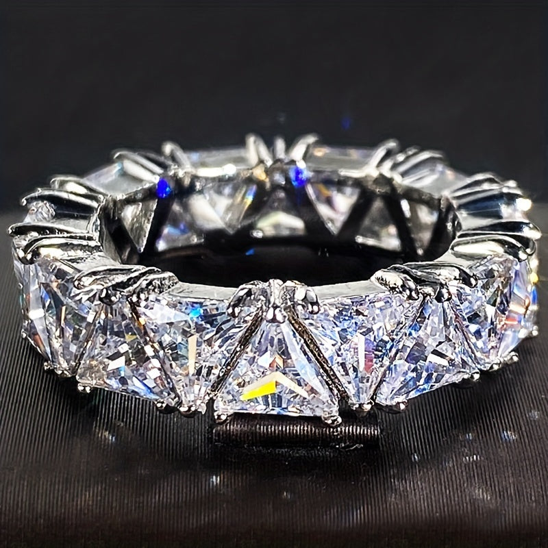 Trendy Hand Jewelry, Full Triangle Zirconia Ring, Creative Gift Finger Ring, Exquisite Men's Accessory Jewelry Ornament For Daily Wear For Banquet Party Holiday Birthday Anniversary Gift