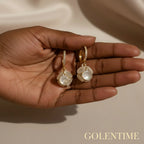 Exquisite Ball Design Moonstone Inlaid Dangle Earrings Elegant Luxury Style Copper Jewelry Delicate Female Gift