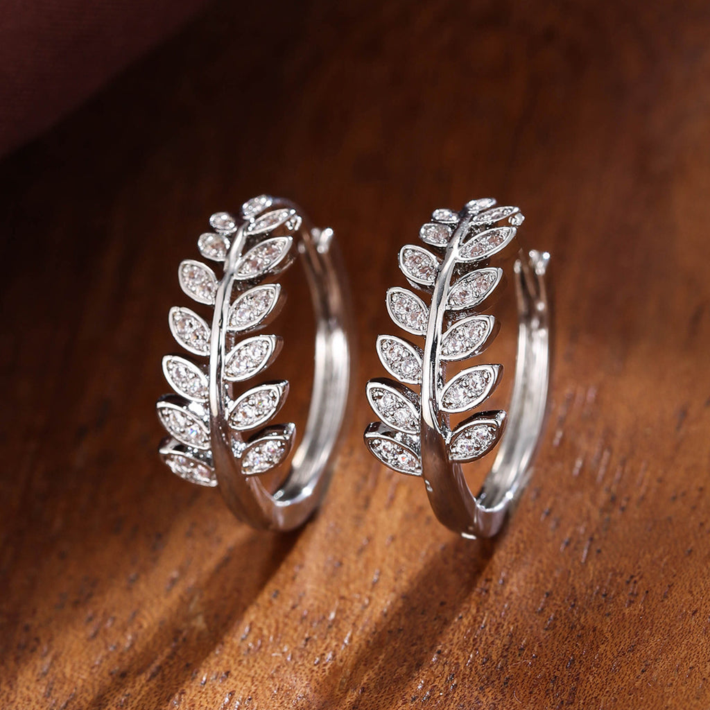 [1Pair Leaf Earrings] Zirconia Inlaid Leaf-Shaped Hoop Huggie Earrings for Women 1Pair Holiday Jewelry