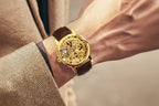 1pc Classic Luxury Golden Skeleton Hand Winding Mechanical Watches for Men Luminous Hands Top Brand Business Casual Retro Watch Festival Birthday Gifts