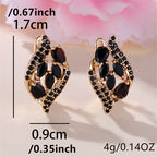 Glamorous Golden Leaf Clip Earrings - Shimmering Black Zircon Stones for Women - Fashion-Forward Wedding Jewelry