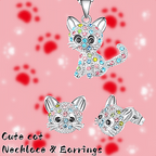 [Cat Jewelry Set] Cat Necklace and Cat Earrings Set | Little Girls Jewelry for Cat Lover Daughter Granddaughter, Teenager Cat Gifts for Girls