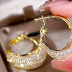 Luxurious 18K Plated Hoop Earrings - Sparkling Mesh Design, Fashionable Women's Jewelry Gift, Hypoallergenic, Nickel-Free, Durable, and Stylish Accessories for Any Occasion