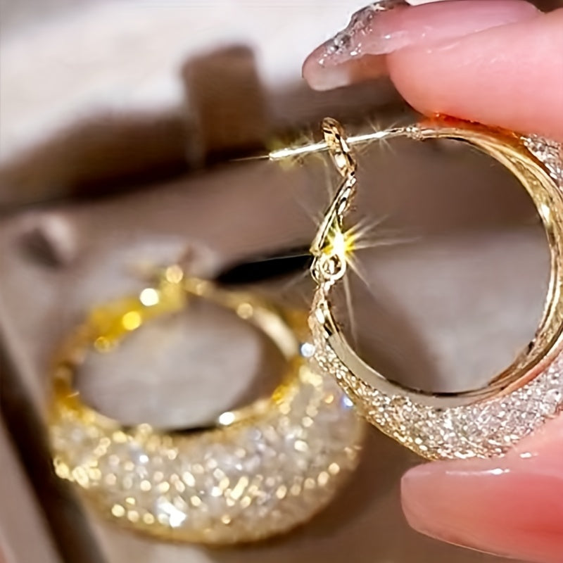 Luxurious 18K Plated Hoop Earrings - Sparkling Mesh Design, Fashionable Women's Jewelry Gift, Hypoallergenic, Nickel-Free, Durable, and Stylish Accessories for Any Occasion
