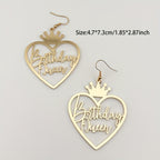 Hollow Golden Heart Birthday Queen Design Dangle Earrings Elegant Simple Style Iron Jewelry Birthday Gift For Friends