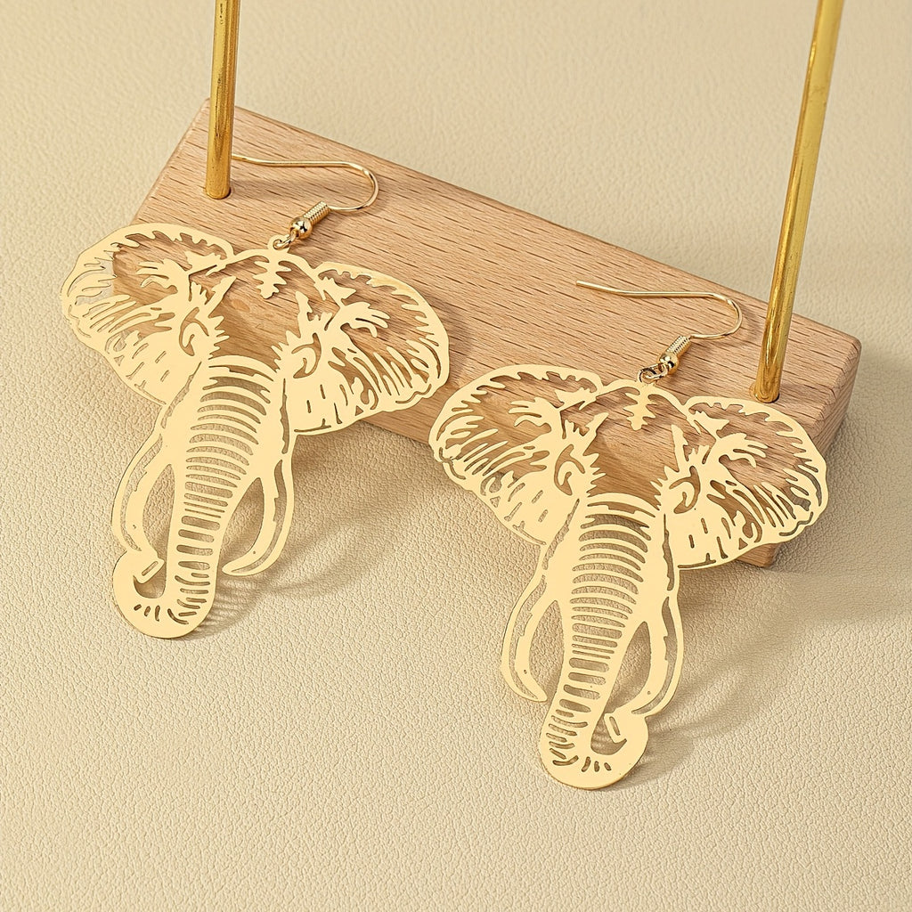 Elegant Copper 14K Plated Hollow Elephant Design Dangle Earrings - Trendy Minimalist Style Jewelry for Women - Unique Gift Idea with Exquisite Craftsmanship and Durable Plating