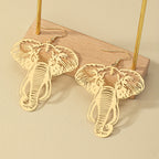Elegant Copper 14K Plated Hollow Elephant Design Dangle Earrings - Trendy Minimalist Style Jewelry for Women - Unique Gift Idea with Exquisite Craftsmanship and Durable Plating