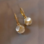 Exquisite Ball Design Moonstone Inlaid Dangle Earrings Elegant Luxury Style Copper Jewelry Delicate Female Gift