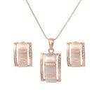 [Birthday Party Ceremony Gift] Women's And Stylish Rectangular Imitation Cat's Eye Stone Necklace And Earrings Jewelry Set, Rhinestone Pendant Earrings Two-Piece Set, Birthday/Party/Ceremony/Accessory Gift
