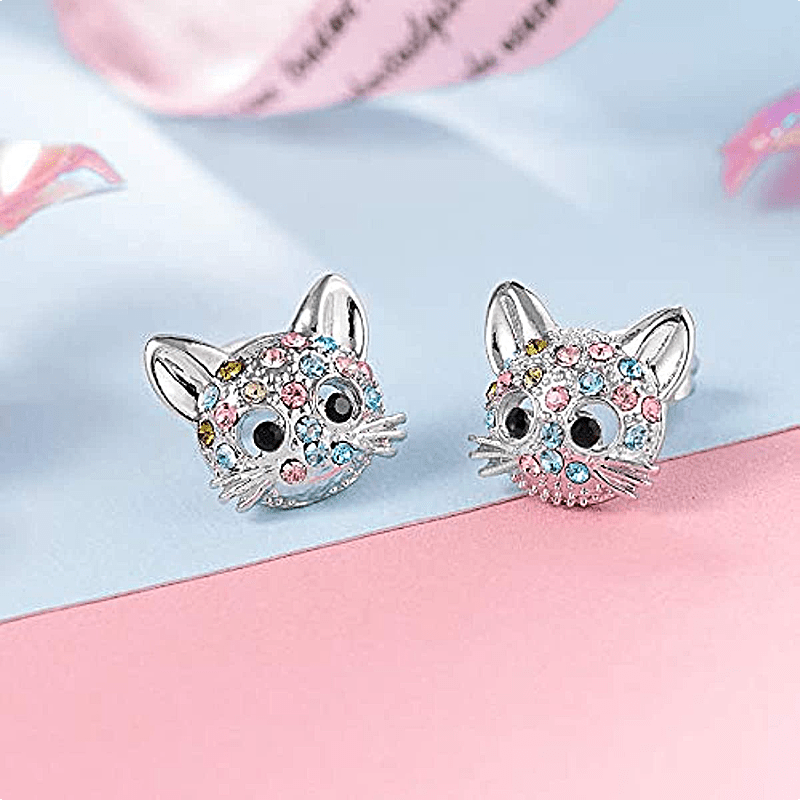 [Cat Jewelry Set] Cat Necklace and Cat Earrings Set | Little Girls Jewelry for Cat Lover Daughter Granddaughter, Teenager Cat Gifts for Girls