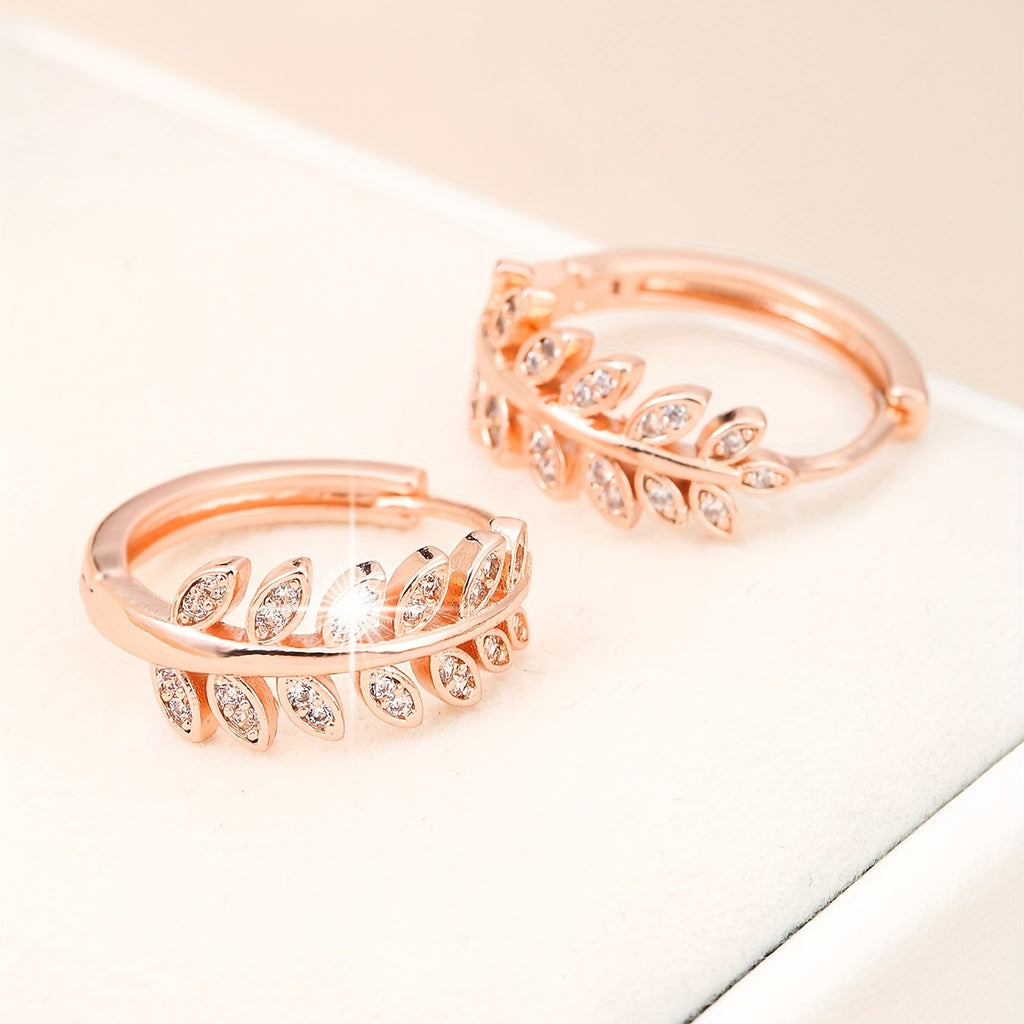 [1Pair Leaf Earrings] Zirconia Inlaid Leaf-Shaped Hoop Huggie Earrings for Women 1Pair Holiday Jewelry