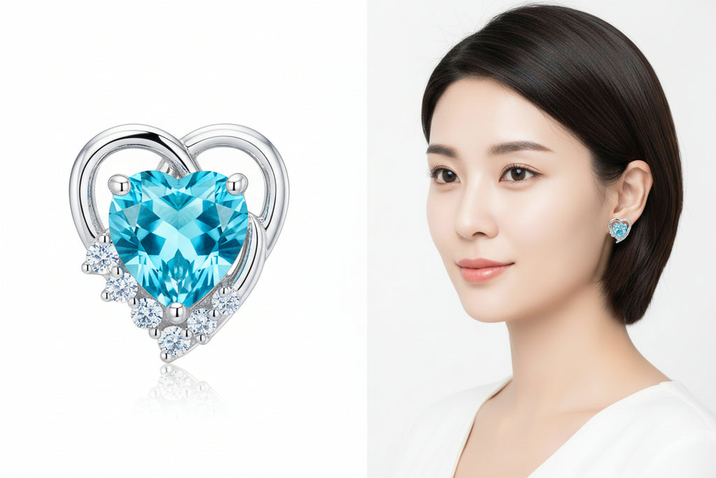 Sterling 925 Silver Hollow Heart Shape Paw Pattern Zirconia Decor Stud Earrings - Hypoallergenic Jewelry for Sensitive Ears - Cute Adorable Female Gift with Shiny Finish