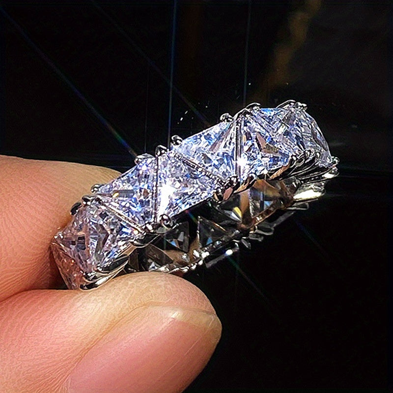 Trendy Hand Jewelry, Full Triangle Zirconia Ring, Creative Gift Finger Ring, Exquisite Men's Accessory Jewelry Ornament For Daily Wear For Banquet Party Holiday Birthday Anniversary Gift
