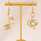 1 Pair of Unique Mismatched Dangle Earrings - Drop & Dangle Jewelry with Exquisite Golden Music Symbol Design, Shiny Zirconia Inlaid, Delicate Style for Music Lovers and Fashionistas