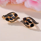 Glamorous Golden Leaf Clip Earrings - Shimmering Black Zircon Stones for Women - Fashion-Forward Wedding Jewelry
