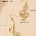 1 Pair of Unique Mismatched Dangle Earrings - Drop & Dangle Jewelry with Exquisite Golden Music Symbol Design, Shiny Zirconia Inlaid, Delicate Style for Music Lovers and Fashionistas