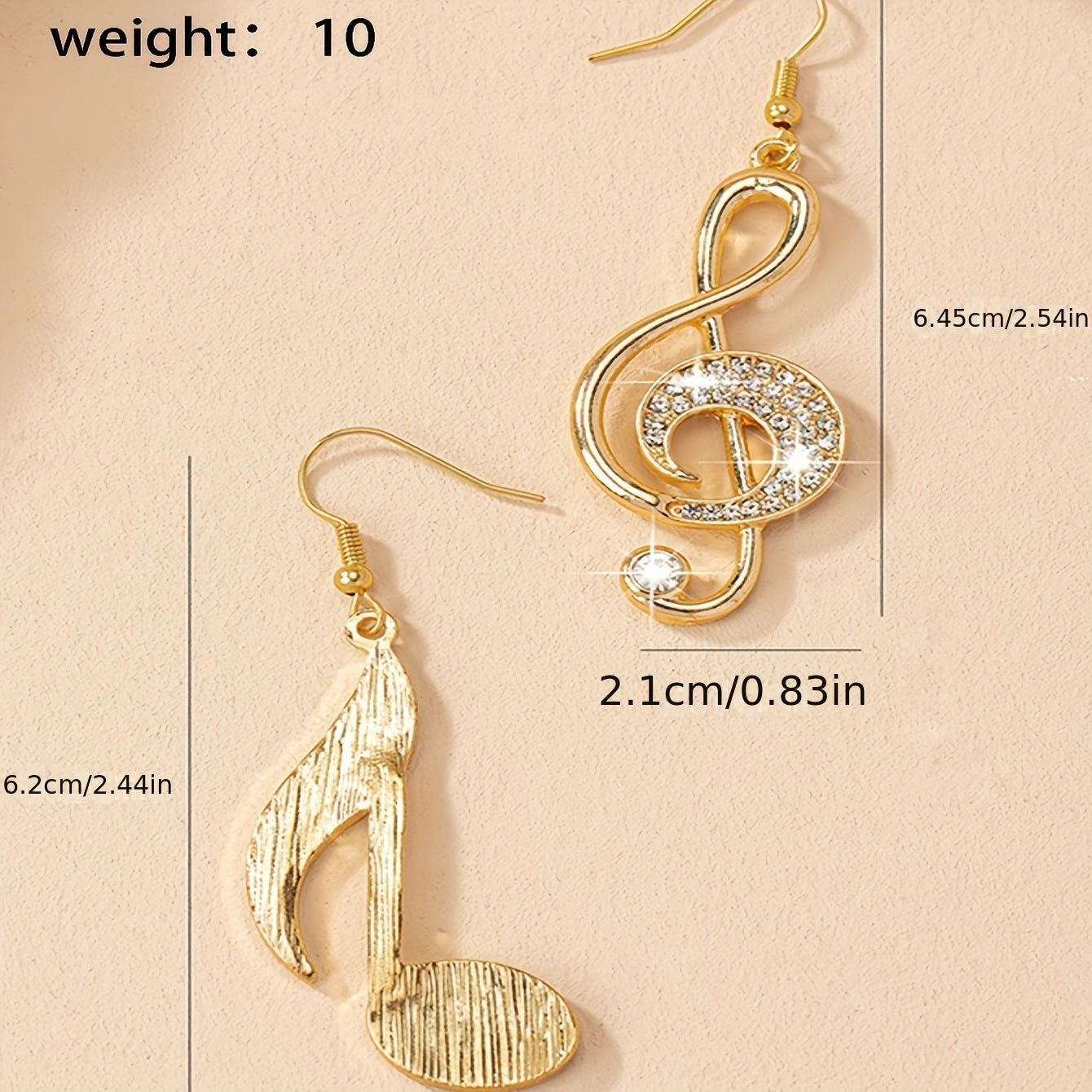 1 Pair of Unique Mismatched Dangle Earrings - Drop & Dangle Jewelry with Exquisite Golden Music Symbol Design, Shiny Zirconia Inlaid, Delicate Style for Music Lovers and Fashionistas