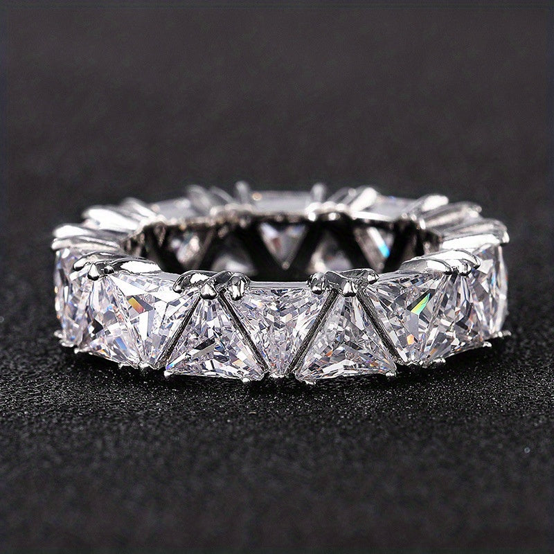 Trendy Hand Jewelry, Full Triangle Zirconia Ring, Creative Gift Finger Ring, Exquisite Men's Accessory Jewelry Ornament For Daily Wear For Banquet Party Holiday Birthday Anniversary Gift