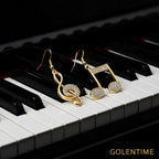 1 Pair of Unique Mismatched Dangle Earrings - Drop & Dangle Jewelry with Exquisite Golden Music Symbol Design, Shiny Zirconia Inlaid, Delicate Style for Music Lovers and Fashionistas