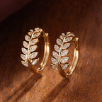[1Pair Leaf Earrings] Zirconia Inlaid Leaf-Shaped Hoop Huggie Earrings for Women 1Pair Holiday Jewelry