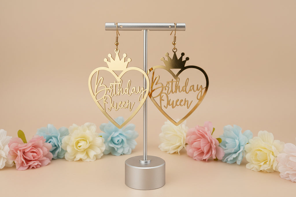 Hollow Golden Heart Birthday Queen Design Dangle Earrings Elegant Simple Style Iron Jewelry Birthday Gift For Friends