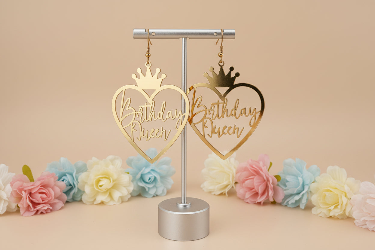 Hollow Golden Heart Birthday Queen Design Dangle Earrings Elegant Simple Style Iron Jewelry Birthday Gift For Friends