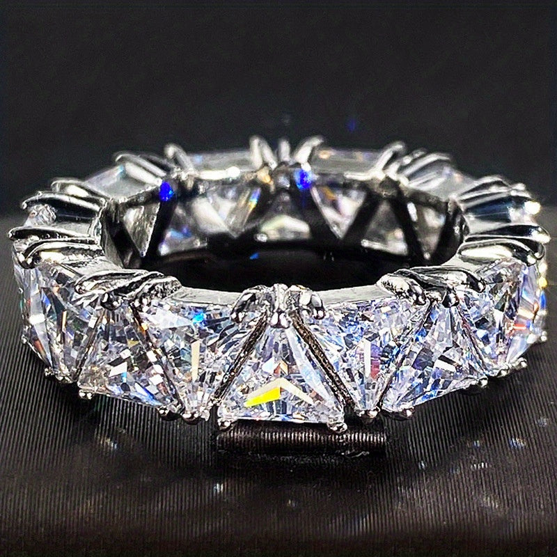 Trendy Hand Jewelry, Full Triangle Zirconia Ring, Creative Gift Finger Ring, Exquisite Men's Accessory Jewelry Ornament For Daily Wear For Banquet Party Holiday Birthday Anniversary Gift