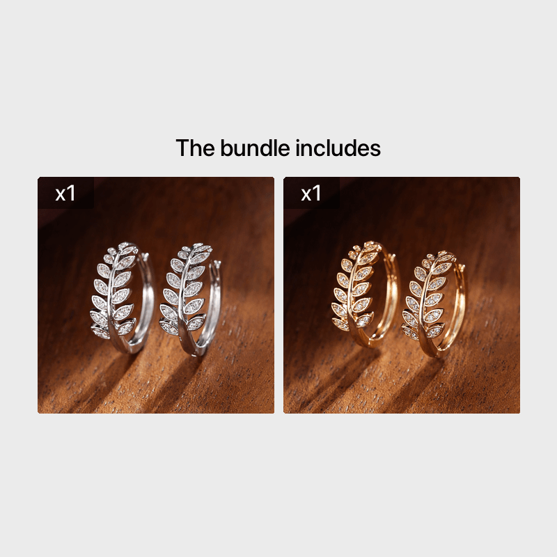 [1Pair Leaf Earrings] Zirconia Inlaid Leaf-Shaped Hoop Huggie Earrings for Women 1Pair Holiday Jewelry