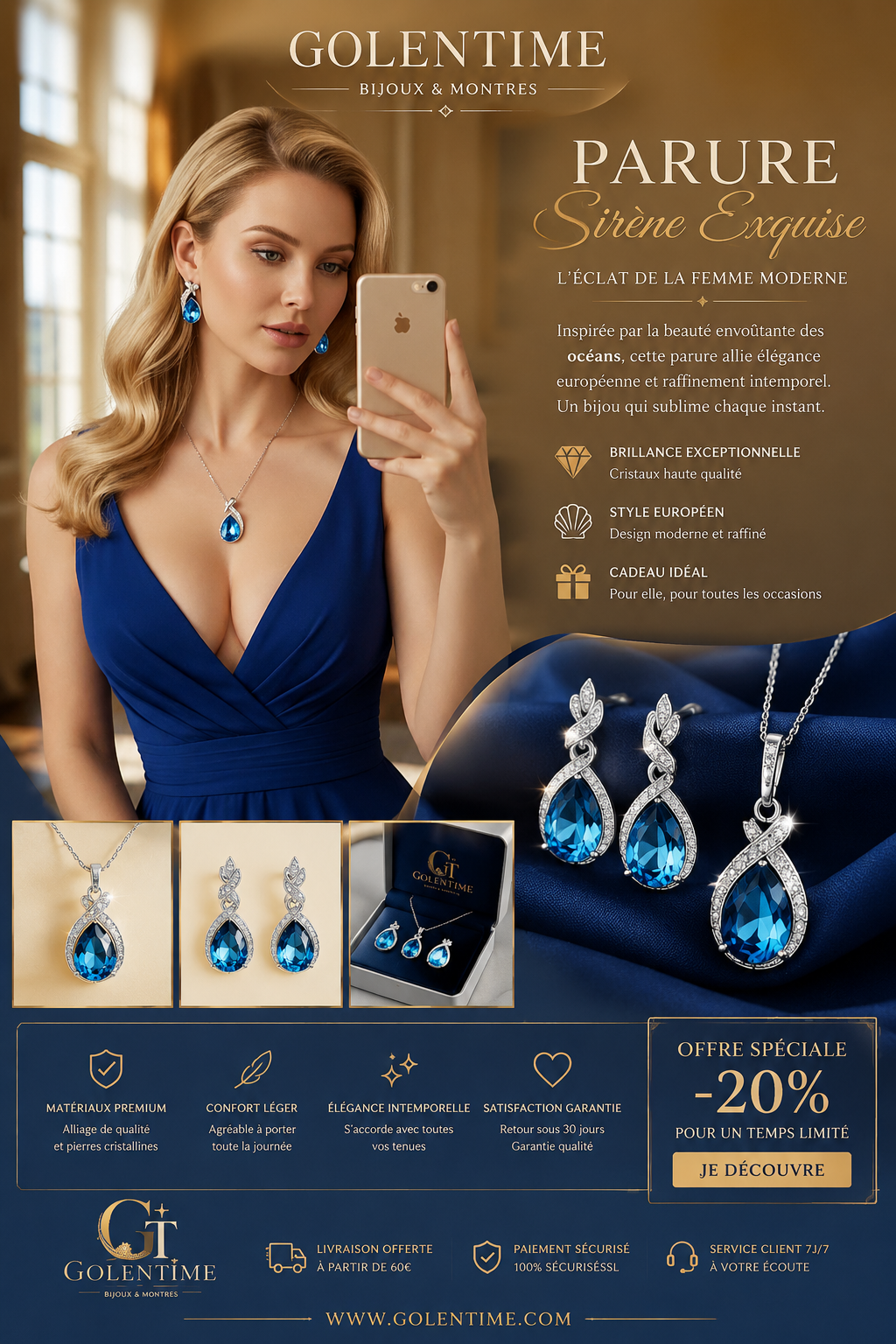 11_European And American Fashion Exquisite Mermaid Necklace Earrings Banquet Wedding Jewelry Set Temperament Necklace Earrings 2pcs Set Holiday Party Gift