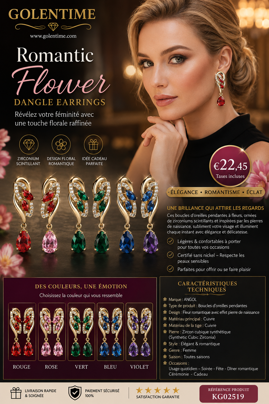 04_ Romantic Flower Dangle Earrings Women Birthstone Party Earrings Jewelry Gifts