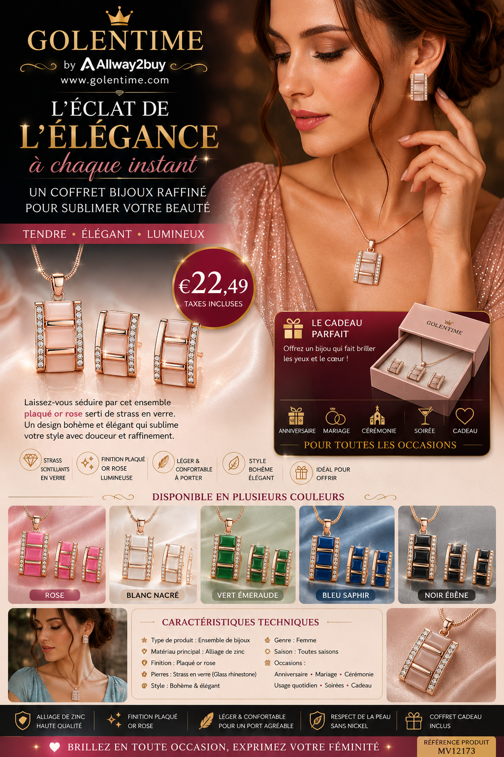 07_[Birthday Party Ceremony Gift] Women's And Stylish Rectangular Imitation Cat's Eye Stone Necklace And Earrings Jewelry Set, Rhinestone Pendant Earrings Two-Piece Set, Birthday/Party/Ceremony/Accessory Gift