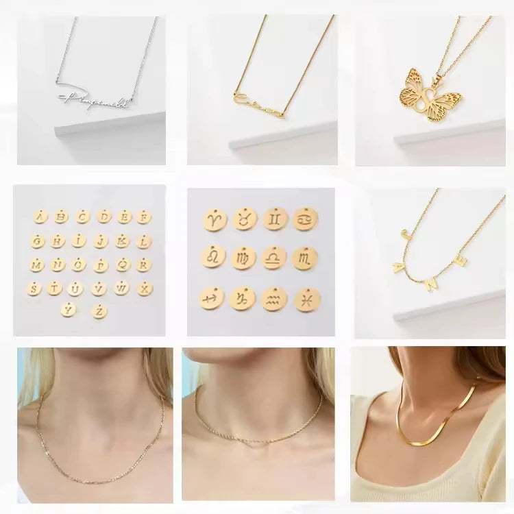 Dropshipping Custom Stainless Steel Name Necklace 14K 18K Gold Plated DIY Pendant Trendy Personalised Jewelry Set