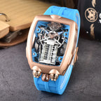 Luxury Men's Watch Stainless Steel Skeleton Case with Silicone Band Japanese Automatic Movement Watch Engine Decoration Watch