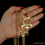 Custom Butterfly Cartoon Character Name Necklace Women Nameplate Jewelry Gold Stainless Steel Cuban Chain Initial Necklaces