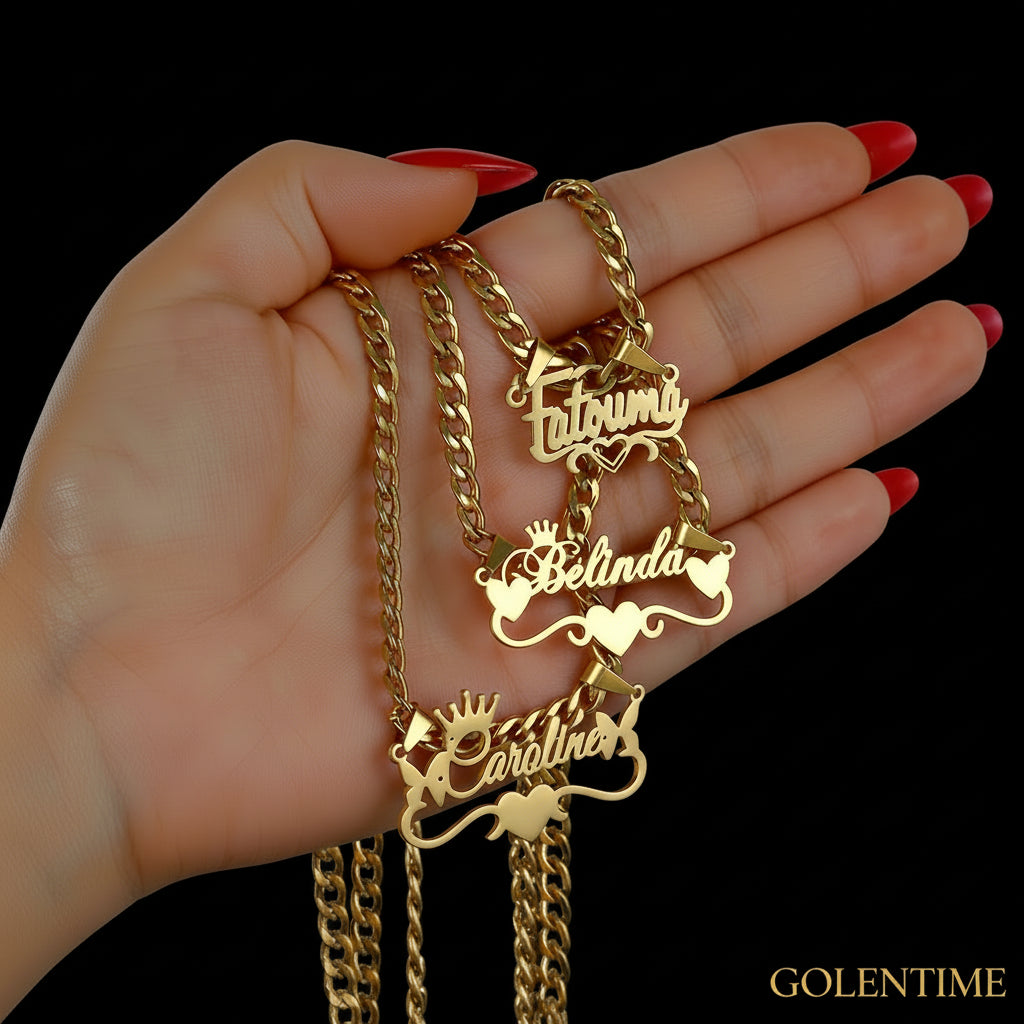 Custom Butterfly Cartoon Character Name Necklace Women Nameplate Jewelry Gold Stainless Steel Cuban Chain Initial Necklaces