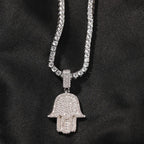 High Quality Turkish Jewelry for Women Hamsa Hand Pendant Lucky Charm Micro Pave CZ Silver Plated Necklace Cuban Link Chain