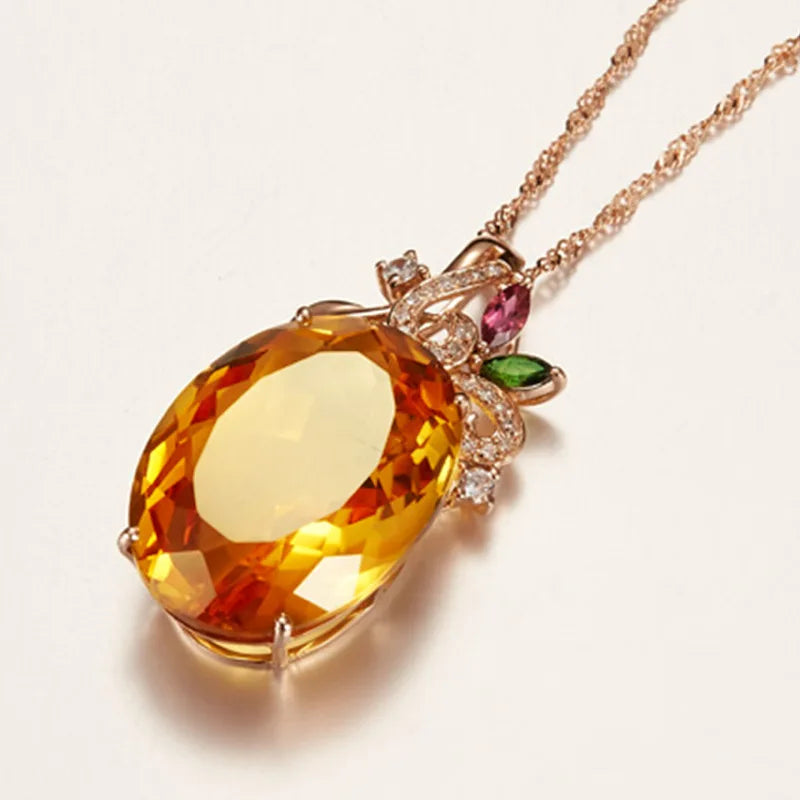 ZHFANGIYE collier classique 925 bijoux en argent avec pendentif ovale en pierre précieuse de Zircon citrine pour les femmes cadeaux de promesse de fête de mariage