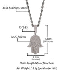 High Quality Turkish Jewelry for Women Hamsa Hand Pendant Lucky Charm Micro Pave CZ Silver Plated Necklace Cuban Link Chain