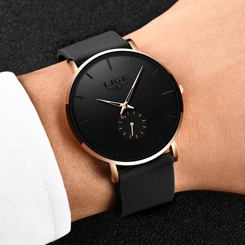 LIGE – montre de Sport pour hommes, nouvelle mode, Top marque de luxe, étanche, Simple et Ultra-mince, horloge à Quartz, boîte