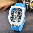 Luxury Men's Watch Stainless Steel Skeleton Case with Silicone Band Japanese Automatic Movement Watch Engine Decoration Watch