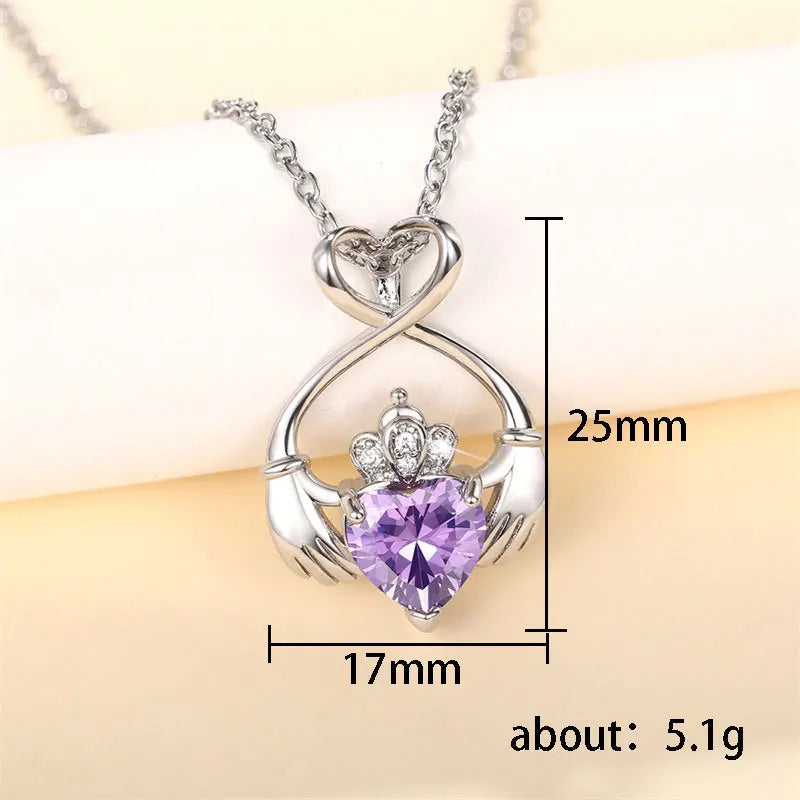 Irish Claddagh Eternity Love Pendant Necklace Trendy Silver Plated Zircon Good Luck Jewelry Gift for Women Birthday