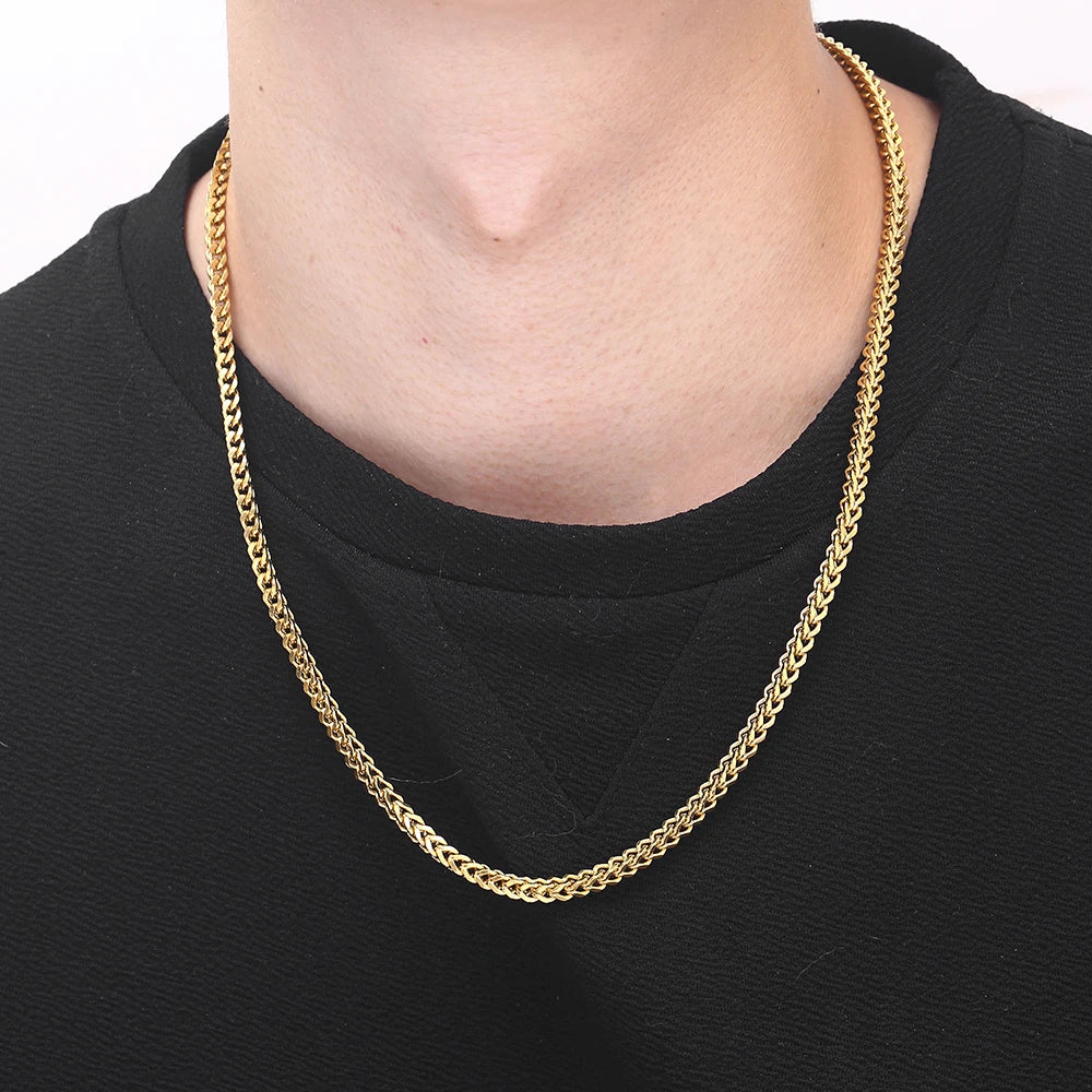 NUOAY Custom Logo Franco Chain Necklace 18K Gold Plated Stainless Steel Hip Hop Women's Chain Necklace 4/5/6MM Wholesale Jewelry