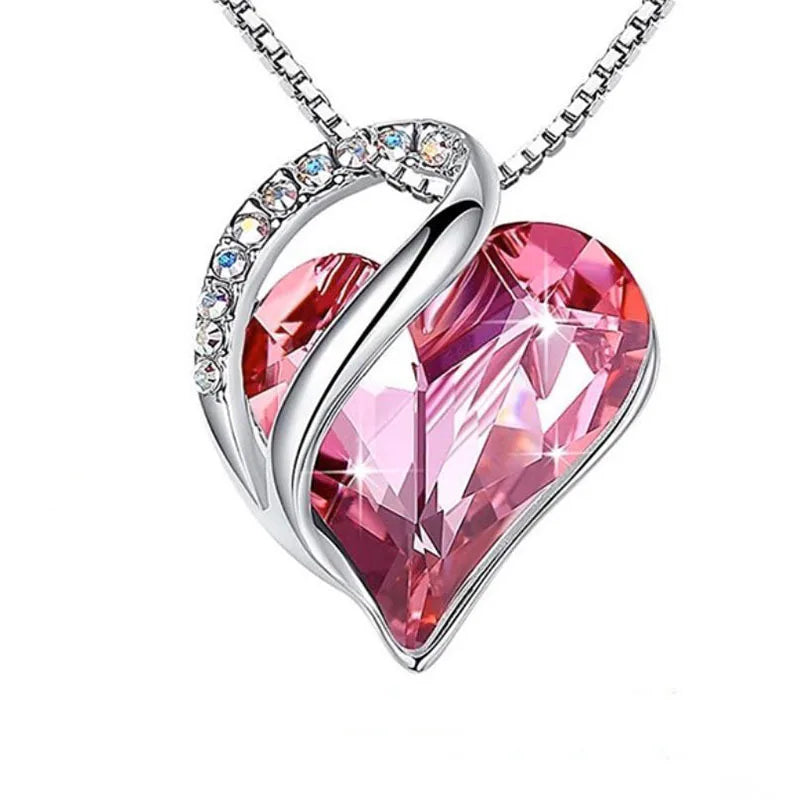 Retro Classic Heart of the Ocean Necklace Silver Plating Love Heart Shape Crystal Birthstone Necklace for Women Jewelry Gifts