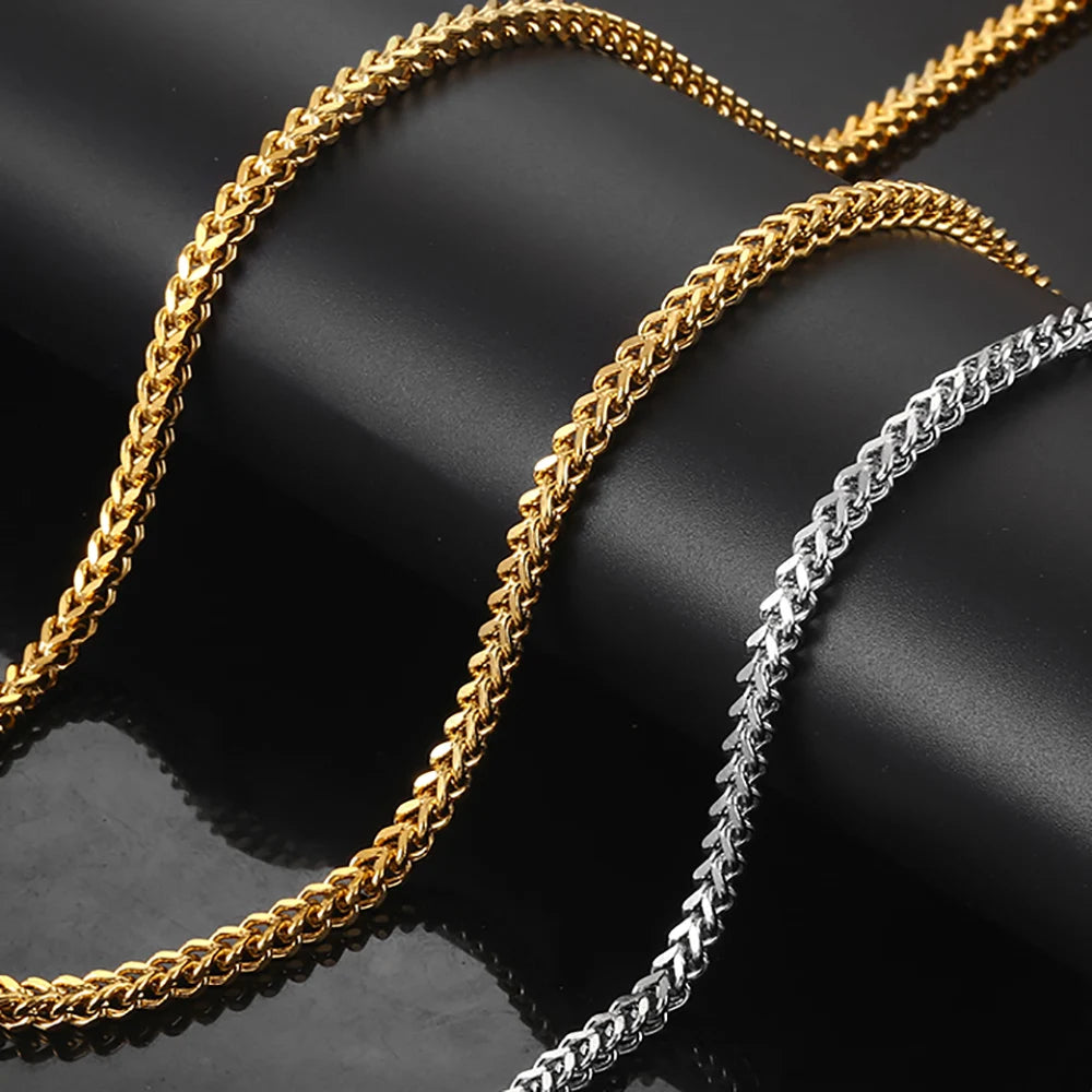 NUOAY Custom Logo Franco Chain Necklace 18K Gold Plated Stainless Steel Hip Hop Women's Chain Necklace 4/5/6MM Wholesale Jewelry