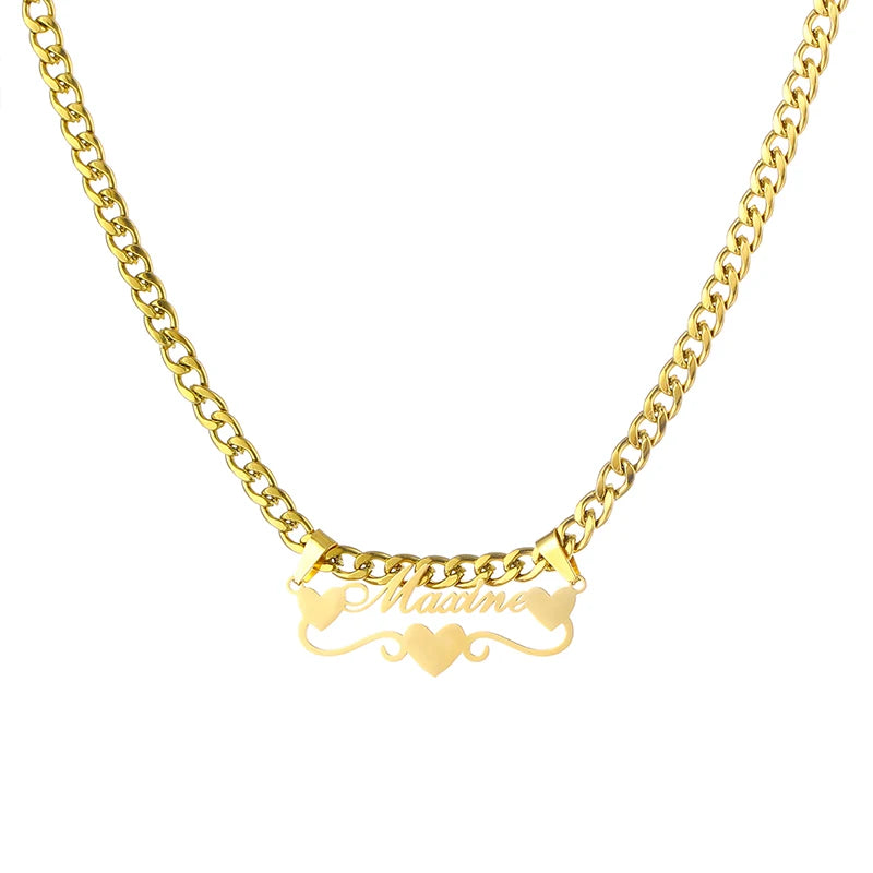 Custom Butterfly Cartoon Character Name Necklace Women Nameplate Jewelry Gold Stainless Steel Cuban Chain Initial Necklaces